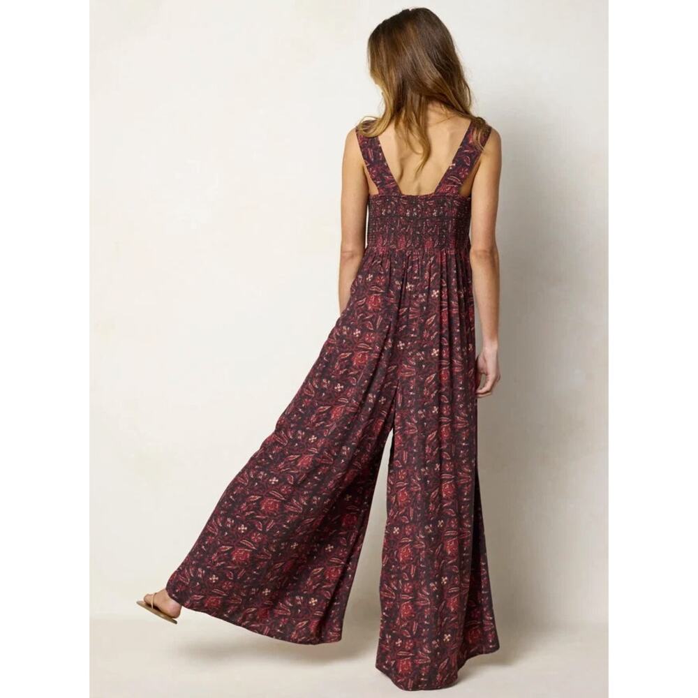 NATURAL LIFE Tricia Wide Leg Jumpsuit Brown Rust Floral Sz M {G26} - Picture 2 of 8